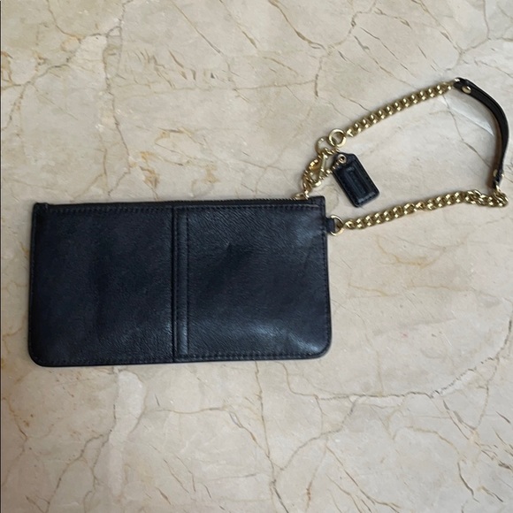 Coach Black Leather with gold chain wristlet - Picture 2 of 7